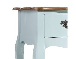 Bois, mdf et métal coloris : Petite Table De Nuit Romantique Bleue Avec Un Plateau En Bois Ceruse Pas Cher