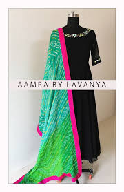 Love For Colors Combination Of Black With Shades Of Sea Blue And Green Bandhini Dupatta For Details And C Bandhini Dress Kurta Designs Women Black Suit Dress