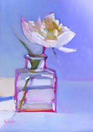 Single White Peony In Glass Vase Stationery Note Card Floral Painting Flower Painting Floral Art