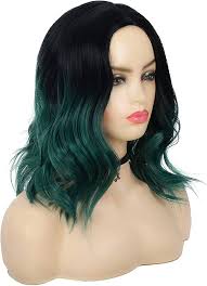 Amazon.com : Baruisi Women's Green Black Wig Medium Curly Wavy Synthetic  Middle Part Halloween Party Cosplay Hair Wig with Wig Cap : Beauty &  Personal ...