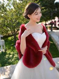 2021 Red Black White Faux Fox Fur Boleros Bridal Wraps Wedding Dress Fur Shawl Jackets Ivory Blue Grey Burgundy Evening Party Dress Cappa Tippet From Alinabrid Fur Wedding Dress Wedding Dress