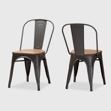 Set Of 2 Henri Tolix Finished Steel Stackable Dining Chairs Brown Baxtonstudio Stackable Dining Chairs Metal Dining Chairs Dining Chairs