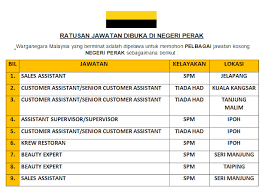 Sekiranya anda, seorang warganegara malaysia yang cukup syarat kelayakan dan berumur tidak kurang daripada 18 tahun pada tarikh iklan kerja kosong kerajaan & jawatan kosong terkini kerajaan, spa & swasta. Ratusan Kekosongan Jawatan Negeri Perak Di Pelbagai Syarikat Swasta Ambilan November 2019 Info Jawatan Kosong Terkini Di Malaysia