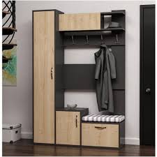 Homemania Mobile Ingresso Seina Armadio Appendiabiti Porta Scarpe Con Ante Ripiani Rovere Antracite In Legno 125 X 35 X 184 Cm Eprice