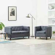 Chesterfield leather sofas and couches. Chesterfield Sofa Set 2 Tlg Stoffpolsterung Grau T4l6 Ebay
