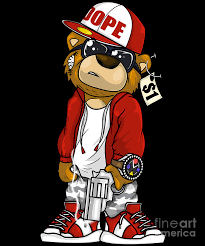 Convert image to a cartoon version of it. Hip Hop Dope Hustle Teddy Bear Rap Lover Clothing Men Women Print Digital Art By Sel Mermaid