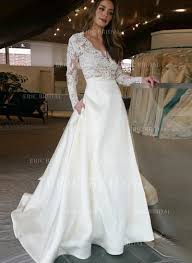 Preise vergleichen und bequem online kaufen! A Linie Princess Linie Satin Lange Armel V Ausschnitt Sweep Pinsel Zug Brautkleider 147804 Ericbridal