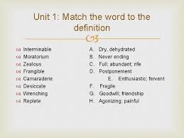 Moratorium refers to any suspension of activity, especially voluntary suspension of collections of debts by a private business, government, or. Unit 1 Vocabulary Practice Please Match Up The