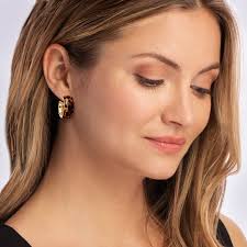 Italian Leopard-Print Enamel Hoop Earrings in 18kt Gold Over Sterling.  7/8"