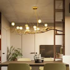 Brass Branch Island Lighting Modern Metal 10 Lights Multi Light Pendant With Bubble Shade Beautifulhalo Com