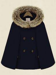Camel removable fur collar epaulet cape coat. Navy Hooded Double Breasted Pockets Cape Coat Shein Sheinside Cape Coat Coat Clothes