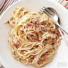 Prosciutto And Bacon Combined Together In Creamy Cheese Sauce And Topped Over Thick Fettuccine Noodles Th Italian Recipes Best Carbonara Recipe Pasta Recipes