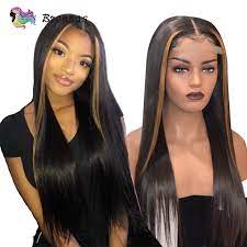 Ombre Straight Lace Front Wig 27 Honey Blonde Highlight Lace Wig Natural Black Color Brazilian Human Re Honey Blonde Highlights Blonde Highlights Honey Blonde