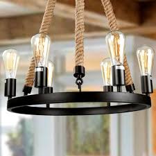 Lnc Retro Farmhouse 6 Light Dining Chandelier With Oil Rubbed Bronze Wagon Wheel Steel Frame And Natural Rope Accents A02993 The Home Depot