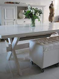 I decided i wanted a table for us to have here, so we built this mini table that we will use with our folding chairs. White Lacquered Picnic Table Dining Room Design Picnic Table Bench Dining Table With Bench