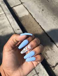 Taaayaaaa Powder Blue Floral Design Cute Acrylic Nails Fall Acrylic Nails Blue Nails