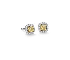 Diamond graduated milgrain hoop earrings. Yellow Diamond Halo Stud Earrings In 14k White Gold 1 Ct Tw Blue Nile