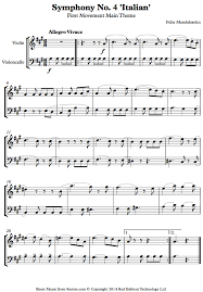 Mendelssohn Symphony No 4 Italian First Movement Main Theme Sheet Music For Violin Cello Duet Sheet Music Cello Music Violin Songs