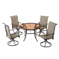 Hampton Bay Riverbrook Espresso Brown 5 Piece Outdoor Patio Aluminum Round Glass Top Dining Set With Padded Sling Swivel Chairs Rvb 020 The Home Depot In 2020 Outdoor Dining Set Outdoor Dining Glass