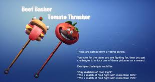 One giant map, a battle bus, last one standing wins. Challenges And Rewards Come To The Food Fight Ltm In This Fortnite Concept A Fan Made Concept Would Add Two New Pickaxes To The Game Food Fight Fortnite Fight