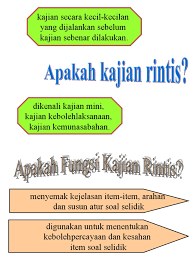 .kajian, instrumen kajian, prosedur pengumpulan data, prosedur menganalisis data, kajian rintis dan bin ibrahim (2004), kajian rintis dilakukan untuk menilai maklumat tentang instrumen kajian. Kajian Rintis