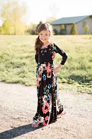 Black 3 4 Sleeve Floral Maxi Dress Maxi Sleeve Dress Floral Dress Ryleigh Rue Clothing Online Girls Maxi Dresses Kids Fashion Clothes Kids Fashion Dress