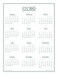 2018 Year At A Glance Calendar Free Printable At A Glance Calendar Calendar Printables 2018 Calendar Printable Free