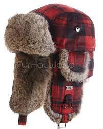 Buffalo Check Rabbit Fur Aviator Hat For Men Fur Hat Men Fur Hat Winter Fur Hat