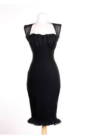 The Micheline Dress In Black With Black Chiffon Trim Plus Size Pinup Girl Clothing Black Pinup Dress Pinup Couture Pinup Girl Clothing