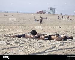Image of People enjoying the beach in LA in January