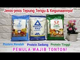 Tepung terigu berprotein rendah mengandung delapan hingga 11 persen kadar protein di dalamnya. Jenis Jenis Tepung Terigu Dan Kegunaannya Protein Rendah Protein Sedang Protein Tinggi Youtube