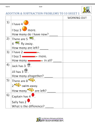 1st grade addition and subtraction word problems
