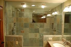 Grey slate tiles are not a novice in bathroom interiors. Fascinating Slate Bathroom Tile Designs Using Polished Sandpaper Stone In Natural Color Alongside Cabinet With Granite Top Also Opal White Lamps 17 Of 27 Bathroom Ideas Pictures