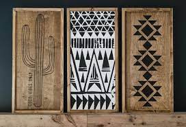 Boho Trio Aztec Mudcloth Cactus Modern Wood Signs Boho Decor Bohemian Decor Mudcloth Decor