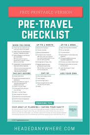 Free Printable Pre Travel Checklist Travel Checklist Vacation Checklist Checklist