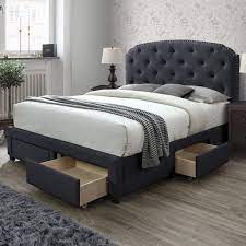 Choose from platform beds, captains beds or platform beds with storage all in stock and available for immediate delivery. Dg Casa Argo Tufted Upholstered Panel Bed Frame With Storage Drawers And Nailhead Trim Headboard Queen Size Storage Bed In Charcoal Linen Style Fabric Walmart Com Walmart Com