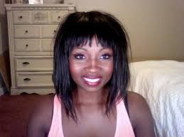This edgy angled bob spices things up with a pop of color in the bangs and a very detailed razor cut. Sew In Weave With Chinese Bangs