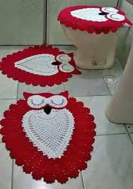 Jogo De Banheiro Croche Barbante Coruja Vermelho E Branco Jogos De Banheiro Croche Coruja Vermelha Jogos De Banheiro