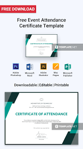 Free Event Attendance Certificate Template Word Doc Psd Indesign Apple Mac Pages Illustrator Publisher Google Docs Attendance Certificate Certificate Templates Certificate