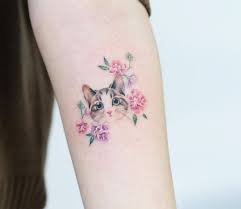 Cat and flowers tattoo design. Cat And Flowers Tattoo By Zihee Tattoo Photo 29720