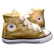 Kids Sparkly Glitter Converse All Stars Flower Girls Birthday Shoes Gold Champagne