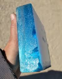 Turquoise Fiber Optic Glass Block Slab