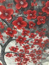 One Of A Kind Red Cherry Blossom Tree Painting For The Office Etsy Red Cherry Blossom Abstract Tree Painting Cherry Blossom Tree