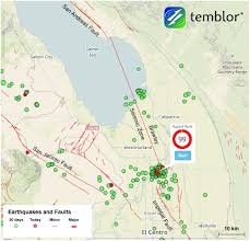 Map shows unusual number of aftershocks. Southern Extension Of San Andreas Fault Lights Up In A Seismic Swarm Temblor Net