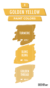 With a color this bold, simple white helps to balance the look. Golden Yellow Color Palette Colorfully Behr Yellow Paint Colors Yellow Painting Yellow Front Doors