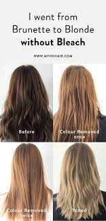 Using a mixture of lemon juice and water and adding that into your shower and shampoo regimen can lighten your hair color over time. Dark Brown Hair To Blonde No Bleach Novocom Top