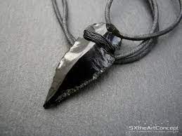 Black Obsidian Pendant Large Native Arrowhead Necklace Protective Stone Powerful Amulet Jewel Volcanic Glass Gift For Him Men Jewelry Pendant Arrowhead Necklace Black Obsidian