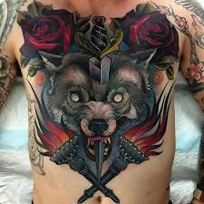 Chest Tattoo Chest Tattoo Ideas Of Neo Traditional Wolf Tattoo With Neo Traditional Tattoo Idea Neo Traditional Tattoo Chest Piece Tattoos Traditional Tattoo