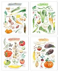 Vegetable Print Set Seasonalgardening Vegetable Prints Watercolor Food Kitchen Art