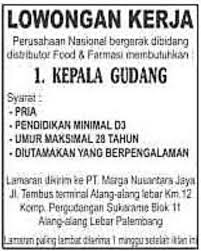 We did not find results for: Lowongan Kerja Kepala Gudang Pt Marga Nusantara Jaya Karir Palembang